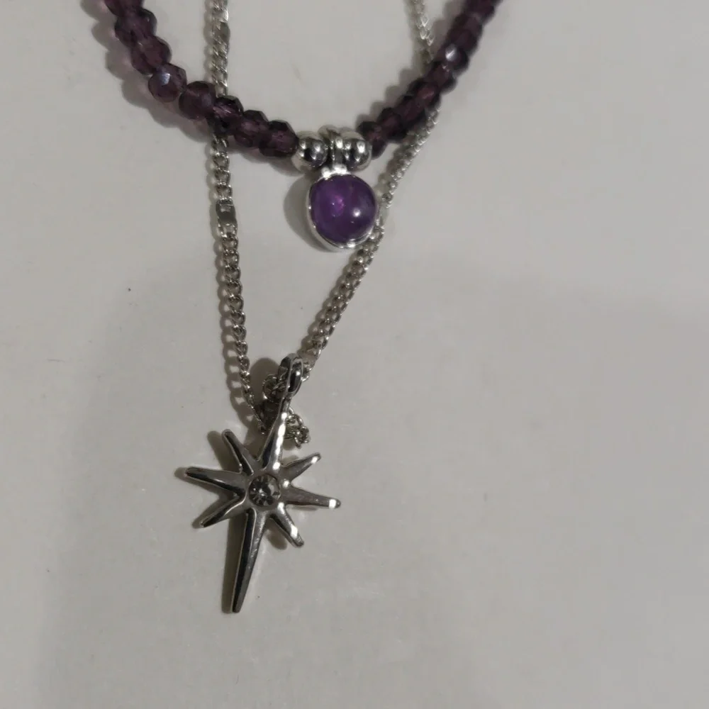 Silver tone Star Pendant & Purple Beaded Necklace Set - Stylish Women's Jewelry